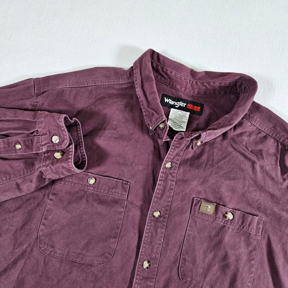 Wrangler Riggs Workwear Shirt Mens 3XT Burgundy Long Sleeve Cotton 103W501BG
